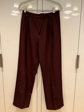 Aqua Wine Pleated Trousers — Size S — Satin Finish Wide Leg
